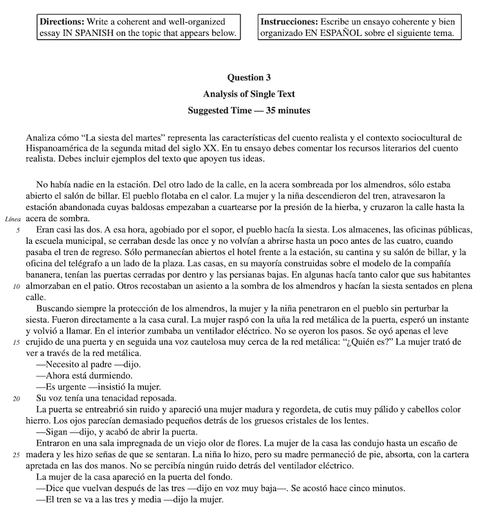ap spanish exam essay format