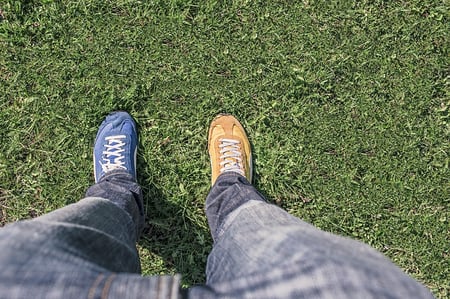 body-different-shoes-yellow-blue