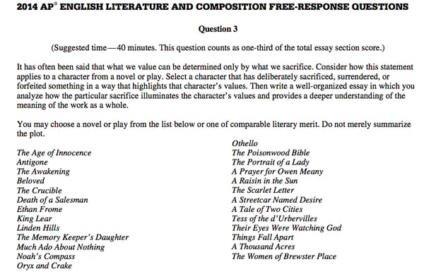 ap english literature essay responses