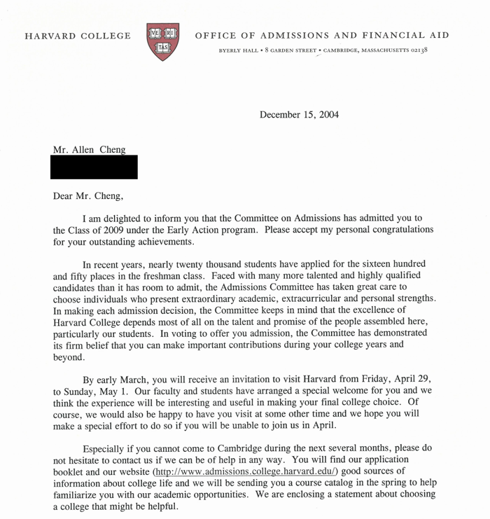 Harvard admission essay