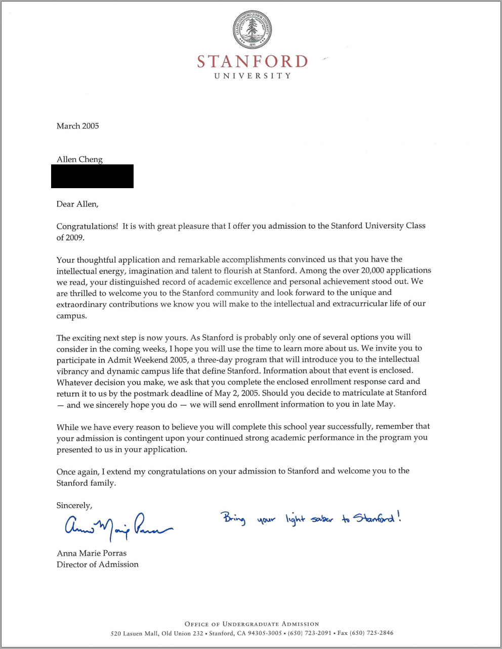 how to address college admissions letter