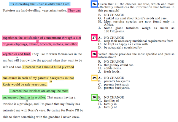 Worksheets Read The Passage the best way to approach act english passages first read blue highlighted sentence 26 is a big picture question so like with answer as you go strategy youll need either make your bes