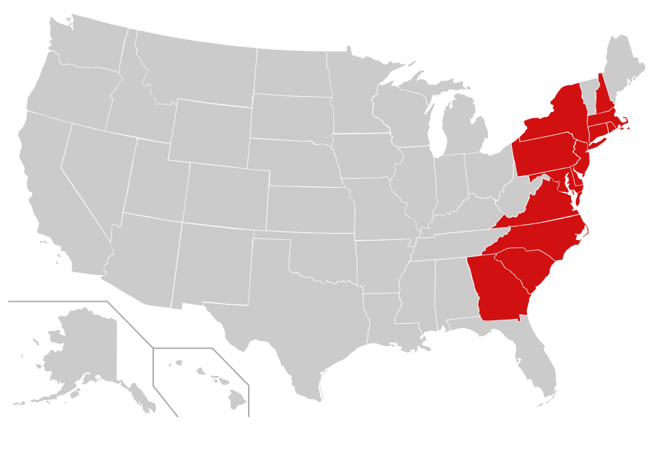 13 Colonies Map Labeled And Color Coded