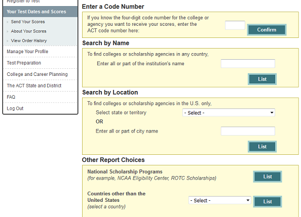 ACT School Codes and College Codes for Score Reports